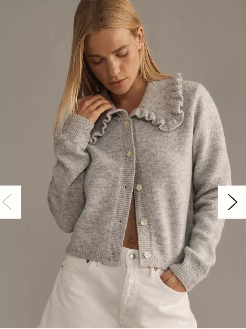 Anthropologie Self-Contrast Ainsley Ruffle-Collar Cardigan